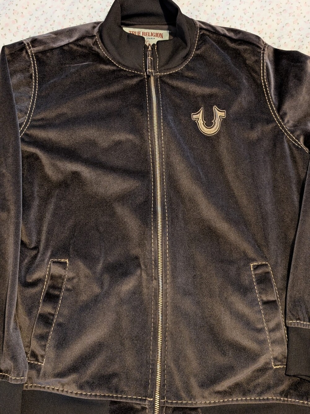 True Religion Brown Velour Zip Up